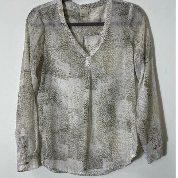Ecru Sheer White Snakeskin Print Shirt Sz S - Picture 1 of 3